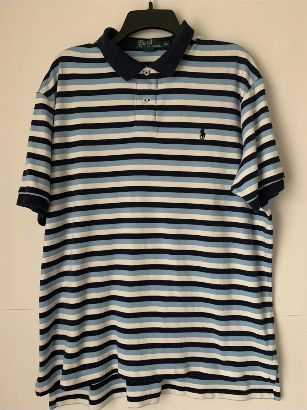 Polo Ralph Lauren Navy, Light Blue White Striped Soft Cotton Polo Shirt Size XL